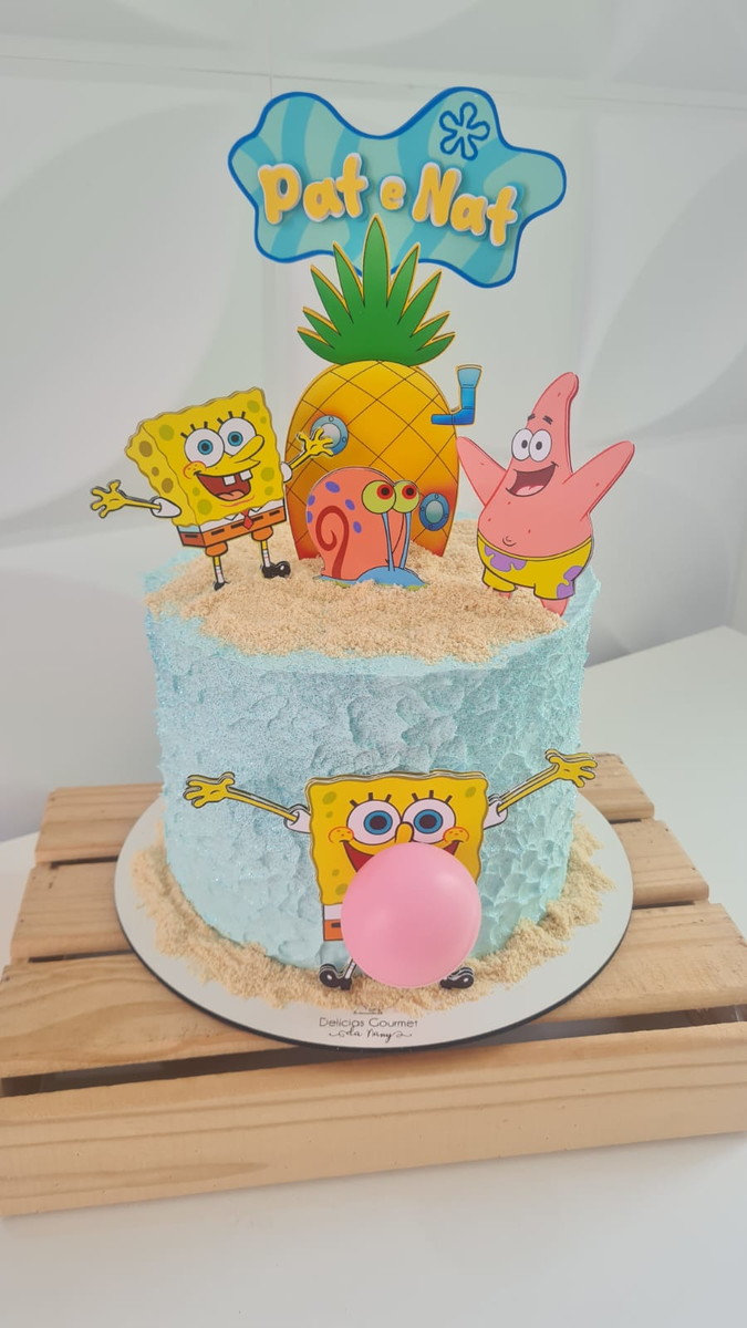 Arquivo de Corte Topo de Bolo Bob Esponja com Bexiga na Boca