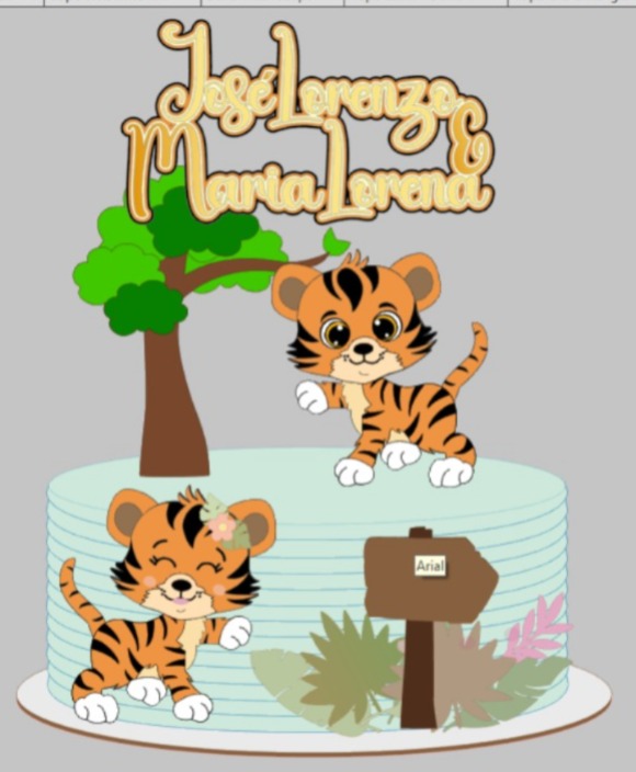 Arquivo de Corte Topo de Bolo Tigre e Tigresa em Camadas