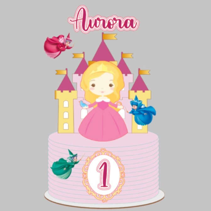 Arquivo de Corte Topo de Bolo Bela Adormecida Cute com Fadinhas