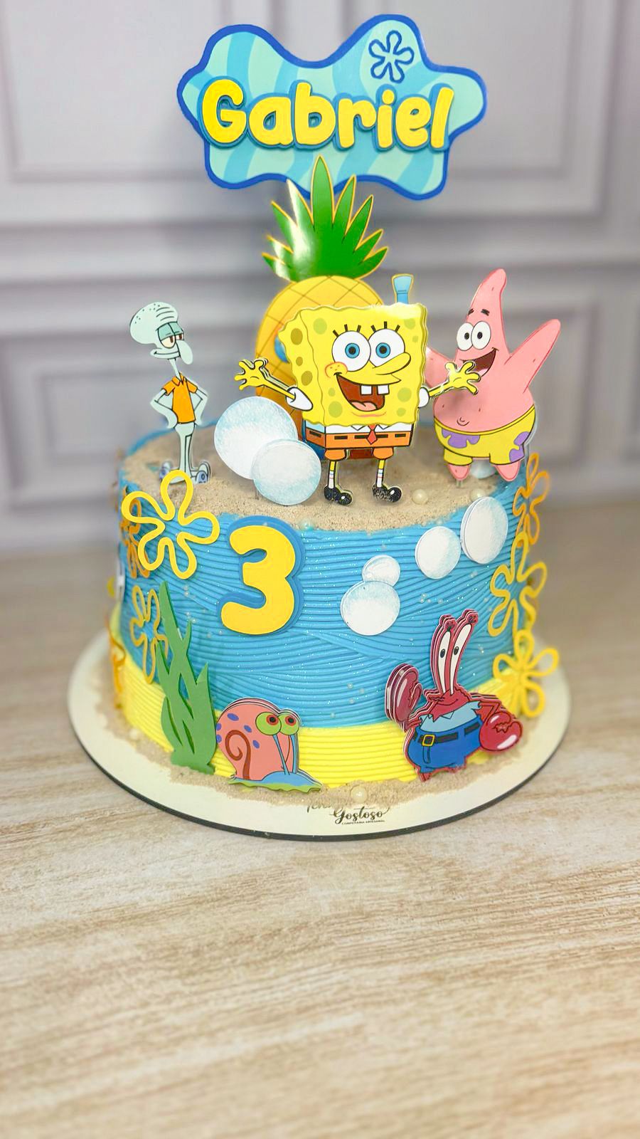 Arquivo de Corte Topo de Bolo Bob Esponja com Bolhas e Flores
